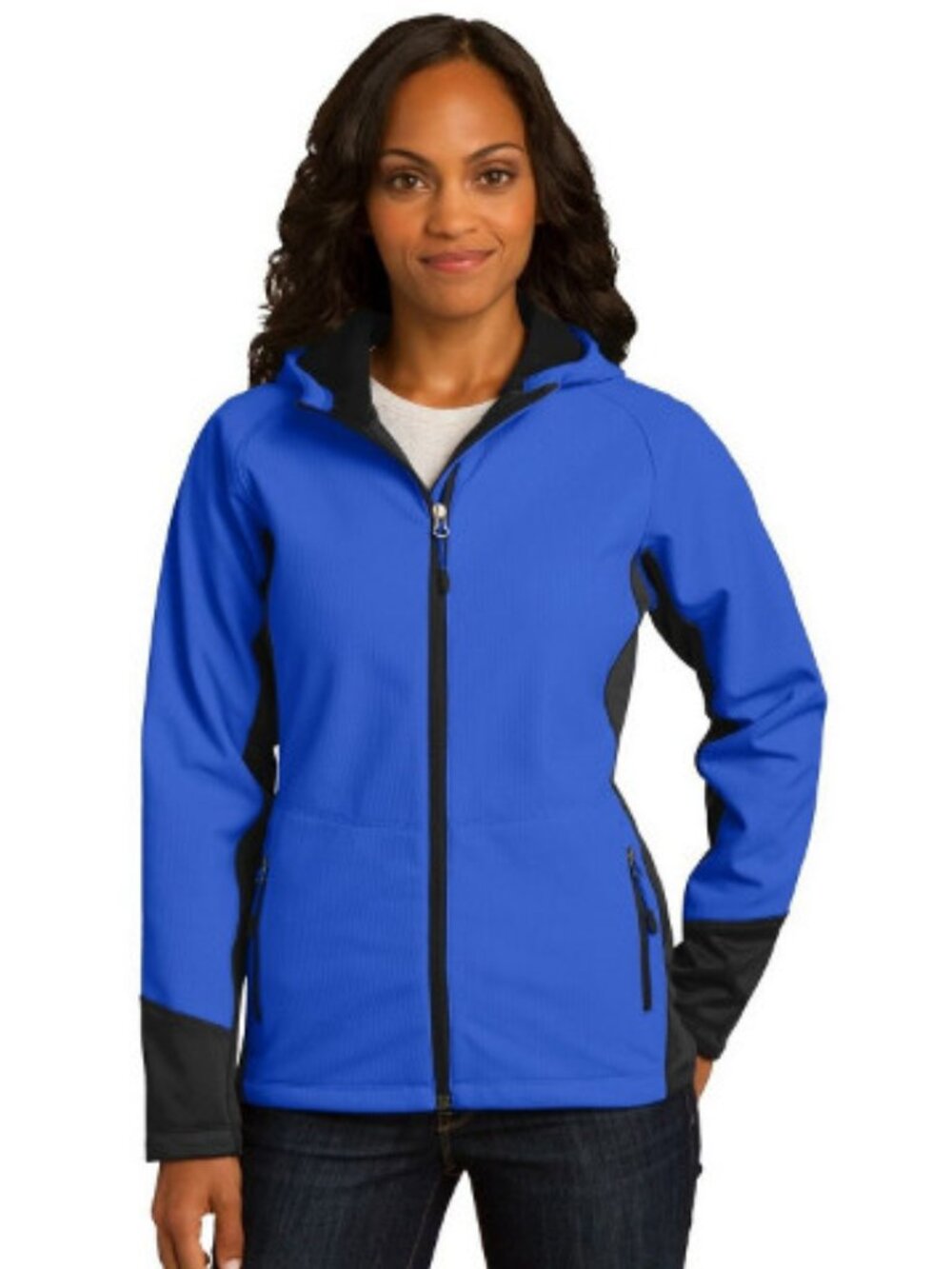 Port Authority Ladies Vertical Hooded Soft Shell Jacket. L319 - Snorkel Blue/Blk